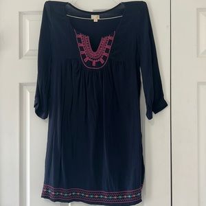 Navy Embroidered Gauze Dress